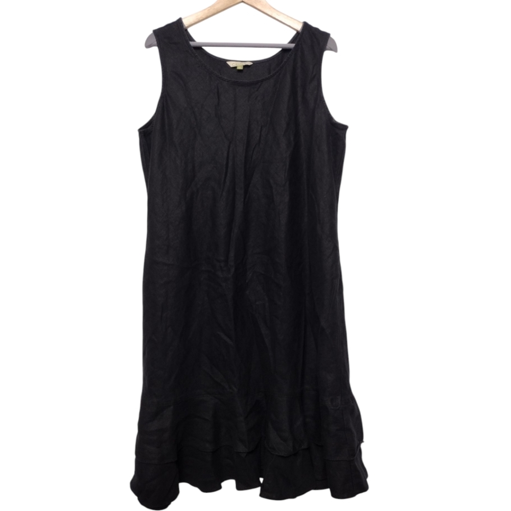 Chalet Black Linen Ruffle Shift Dress Lagenlook